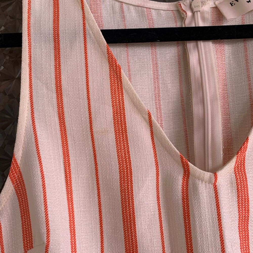 Anthropologie Everly Coral Red White Striped V Neck Sleeveless Fit & Flare Dress - Picture 4 of 6